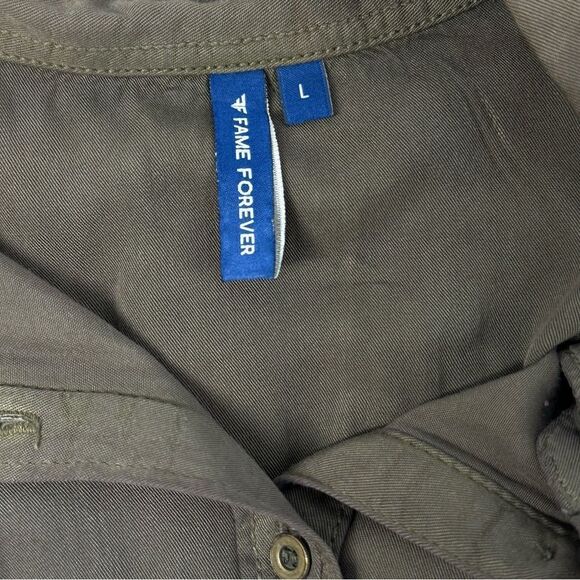 FAME FOREVER Women’s Olive Brown Button Down Long Sleeve Top Sz L - Picture 6 of 8